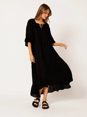 Saffron Road Black Maxi Dress V-neck Long Sleeve XXL